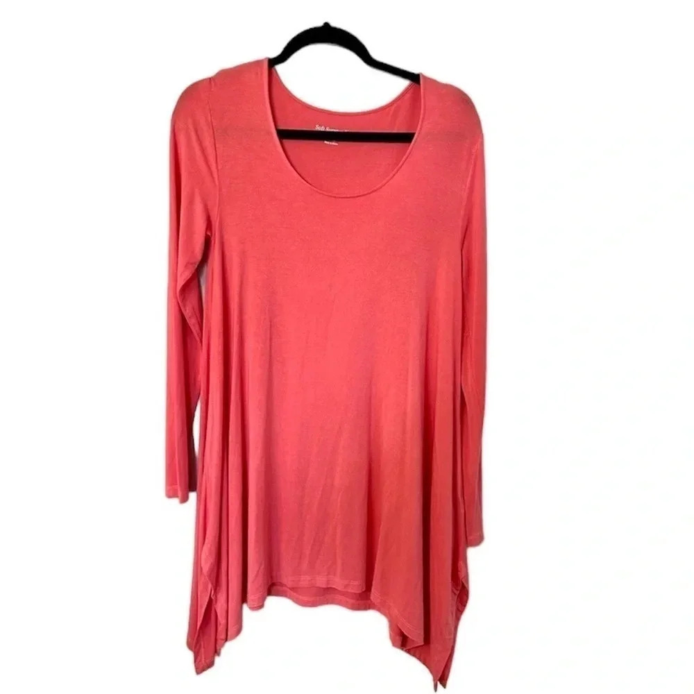 Soft Surroundings Women's Long Sleeve Salmon Scoop Neck Tunic Size S GUC